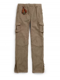 THE LOOKAllover herringbone patternNarrow waistband with belt loops and hook-and-bar closureFront zipperDual side pocketsDual side cargo pocketsZip closures at anklesDual button flap back pocketsTHE MATERIALCottonCARE & ORIGINMachine washImported THE LOOKAllover herringbone patternNarrow waistband with belt loops and hook-and-bar closureFront zipperDual side pocketsDual side cargo pocketsZip closures at anklesDual button flap back pocketsTHE MATERIALCottonCARE & ORIGINMachine washImported