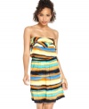 Strips of sunset-inspired colors race across Eyeshadow's ruffled day dress. Pair the frock with flats or sandals for an outfit that's all about easygoing style!