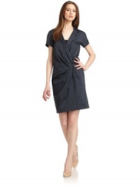 THE LOOKNotch lapelShort sleevesCrossover front snap closurePleated detailsSide seam pocketsTHE FITAbout 35 from shoulder to hemTHE MATERIAL65% cotton/31% polyamide/4% elastaneCARE & ORIGINDry cleanMade in ItalyModel shown is 5'10 (177cm) wearing US size 4. THE LOOKNotch lapelShort sleevesCrossover front snap closurePleated detailsSide seam pocketsTHE FITAbout 35 from shoulder to hemTHE MATERIAL65% cotton/31% polyamide/4% elastaneCARE & ORIGINDry cleanMade in ItalyModel shown is 5'10 (177cm) wearing US size 4.