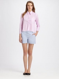 Crisp cotton, tailored in a cropped, menswear-inspired silhouette.Shirt collarButton frontPatch pocketCropped sleeves with button cuffsAbout 22 from shoulder to hemCottonDry cleanMade in USA of imported fabricModel shown is 5'10 (177cm) wearing US size 4. Crisp cotton, tailored in a cropped, menswear-inspired silhouette.Shirt collarButton frontPatch pocketCropped sleeves with button cuffsAbout 22 from shoulder to hemCottonDry cleanMade in USA of imported fabricModel shown is 5'10 (177cm) wearing US size 4.