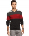 Stripe it up. This long sleeve V-neck sweater from INC International Concepts features a colorblocked pattern that pairs well with casual and business casual attire.
