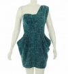BCBGeneration Women's Tiered Pleat One Shoulder Dress, Blue Bird/Multi, 10