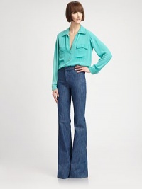 Vintage-inspired wash denim with wide leg construction, with a cool braided waist. THE FITFitted through hips and thighsBraided high waistRise, about 9½Inseam; 33½THE DETAILSZip fly66% cotton/34% elastaneHand washMade in USA of Italian fabricModel shown is 5'10.5 (179cm) wearing US size 4. Vintage-inspired wash denim with wide leg construction, with a cool braided waist. THE FITFitted through hips and thighsBraided high waistRise, about 9½Inseam; 33½THE DETAILSZip fly66% cotton/34% elastaneHand washMade in USA of Italian fabricModel shown is 5'10.5 (179cm) wearing US size 4.