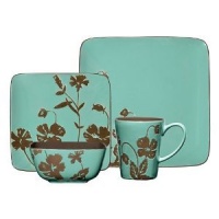 Gibson Montville 16-Piece Square Reactive Glaze Stoneware Dinnerware Set, Brown/Teal Gibson Montville 16-Piece Square Reactive Glaze Stoneware Dinnerware Set, Brown/Teal