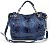 Michael Kors Genuine Leather Jet Set Chain Item Gather Shoulder Tote Bag Purse Indigo Blue