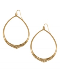 Fabulous style in rich, gold hues. Jessica Simpson's hot hoops feature sparkling crystals set in gold tone mixed metal. Approximate drop: 3 inches. Approximate diameter: 1-1/2 inches.