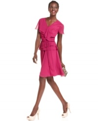 Tiers of wispy chiffon glow in a bright summer hue, making this Tahari by ASL dress picture perfect for all of the season's celebrations. Tiers of wispy chiffon glow in a bright summer hue, making this Tahari by ASL dress picture perfect for all of the season's celebrations.