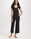 Lace details and a gathered back lend a feminine edge to a silhouette that's as stylish as it is comfy.Scoopneck Lace pocket Drawstring waist Inseam, about 25 95% modal/5% spandex Machine wash Imported