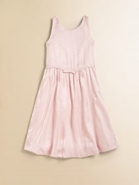 Rendered in a textured sheen, this frilly, shiny frock is extra sweet with belted bow detail at waist.ScoopneckSleevelessConcealed back zipperBelted bow waist detailFully linedPolyesterHand washImported Rendered in a textured sheen, this frilly, shiny frock is extra sweet with belted bow detail at waist.ScoopneckSleevelessConcealed back zipperBelted bow waist detailFully linedPolyesterHand washImported