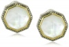 Judith Jack Octagon Sterling Silver, Mother of Pearl and Marcasite Octagon Button Earrings