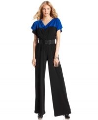 A colorblocked cowlneck petite jumpsuit from AGB makes an effortlessly chic option for evening! A colorblocked cowlneck petite jumpsuit from AGB makes an effortlessly chic option for evening!