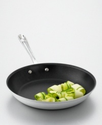 Fry, sauté and sear your creations to delicious perfection in this professional-quality nonstick fry pan. 3-ply bonded construction consists of brushed aluminum exterior, a pure aluminum core that extends up the sides for even heat distribution, and an easy-to-clean layer of durable, scratch-resistant nonstick. Brushed stainless steel handle stays cool to the touch. Hand washing recommended. Manufacturer's limited lifetime warranty. Fry, sauté and sear your creations to delicious perfection in this professional-quality nonstick fry pan. 3-ply bonded construction consists of brushed aluminum exterior, a pure aluminum core that extends up the sides for even heat distribution, and an easy-to-clean layer of durable, scratch-resistant nonstick. Brushed stainless steel handle stays cool to the touch. Hand washing recommended. Manufacturer's limited lifetime warranty.