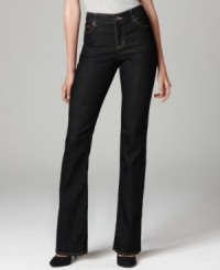 DKNY Jeans' flattering bootcut fit enhances your natural curves. The black rinse gives them a streamlined look, too. DKNY Jeans' flattering bootcut fit enhances your natural curves. The black rinse gives them a streamlined look, too.