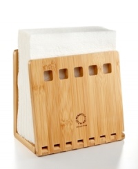 A perfect complement for your kitchen, this folding bamboo napkin holder holds up to 50 napkins at a time and has a raw, yet sophisticated, style that dresses up the everyday essential. A perfect complement for your kitchen, this folding bamboo napkin holder holds up to 50 napkins at a time and has a raw, yet sophisticated, style that dresses up the everyday essential.
