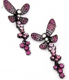 Beautiful Floating Butterfly Dangle Earrings with Dark/Light Pink and AB Multicolor Austrian Crystals - Black