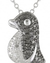 Plated Brass Gunmetal Color Black and White Diamond-Accent Penguin Pendant Necklace, 18