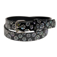 Girls Cute Skinny Shiny Black Glow Flower .06 Inch Belt by Milidee Small Girls Cute Skinny Shiny Black Glow Flower .06 Inch Belt by Milidee Small