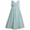 Size-10 BNJ-9685R AQUA-BLUE PLEATED V-NECKLINE FLORAL EMBROIDERED EYELET Special Occasion Wedding Flower Girl Party Dress,R49685 Bonnie Jean 7-16