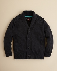 He'll keep cozy in classic style with this shawl-collared cardigan from Sovereign Code. He'll keep cozy in classic style with this shawl-collared cardigan from Sovereign Code.