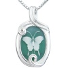 Sterling Silver Green Agate Butterfly Cameo Pendant Necklace, 18