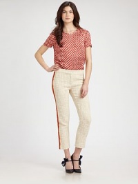 Intriguing ankle-length, woven pants with lively athletic stripes and convenient back welt pockets. Hook-and-eye closureZip flyAthletic stripes on sidesBack welt pocketsInseam, about 2783% cotton/11% polyester/6% rayonDry cleanImported Model shown is 5'10 (177cm) wearing US size 4. Intriguing ankle-length, woven pants with lively athletic stripes and convenient back welt pockets. Hook-and-eye closureZip flyAthletic stripes on sidesBack welt pocketsInseam, about 2783% cotton/11% polyester/6% rayonDry cleanImported Model shown is 5'10 (177cm) wearing US size 4.
