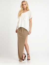 This soft-stretch angled skirt is both practical and sexy for everyday. Pull-on styleElastic waistbandFront pleatingAsymmetrical hemlineAbout 37 long50% cotton/50% modalMachine washMade in USAModel shown is 5'9 (176cm) wearing US size Small. This soft-stretch angled skirt is both practical and sexy for everyday. Pull-on styleElastic waistbandFront pleatingAsymmetrical hemlineAbout 37 long50% cotton/50% modalMachine washMade in USAModel shown is 5'9 (176cm) wearing US size Small.