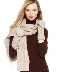 Get wrapped up in something chic and cozy with this Calvin Klein cable scarf. Outfitted with petite pockets and signature gold buttons for a look that's both plush and practical. Get wrapped up in something chic and cozy with this Calvin Klein cable scarf. Outfitted with petite pockets and signature gold buttons for a look that's both plush and practical.