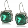 Nine West BLING IT ON Silver-Tone Green Stone Cushion Drop Earrings