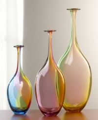 A beautiful accent for any home, this slender-necked bottle in swirling shades of pink and gold. A beautiful accent for any home, this slender-necked bottle in swirling shades of pink and gold.