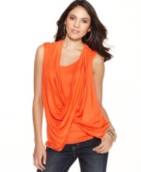Liven up your look with an expected twist from Cha Cha Vente! The gracefully-draped top layer is attached for easy, all-in-one dressing. Liven up your look with an expected twist from Cha Cha Vente! The gracefully-draped top layer is attached for easy, all-in-one dressing.