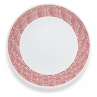 Q Squared's dinner plates complement the main course with a delightful dotted border in an indulgent red hue. Q Squared's dinner plates complement the main course with a delightful dotted border in an indulgent red hue.