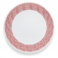 Q Squared's dinner plates complement the main course with a delightful dotted border in an indulgent red hue.