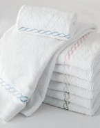 Plush, soft, luxurious Egyptian cotton, with a graceful embroidered chain border.52L X 30W Cotton Machine wash Made in USA
