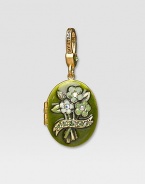 Peridot-colored CRYSTALLIZED - Swarovski Elements sparkle on this handcrafted, hand-enameled birthstone locket that opens to hold a favorite photo. Crystal Enamel 18k goldplated brass & brass-plated pewter Month indicated on the back Length, about 1¼ Width, about 1 Spring clip clasp Made in USA