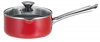 WearEver A8272464 Cook and Strain Nonstick Stainless Steel Handle Red Metallic Exterior 3.3-Quart Source Pan with Glass Lid Cookware, Red