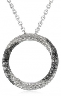 Sterling Silver Black and White Diamond Accent Circle Pendant Necklace (.05 cttw, I-J Color, I2-I3 Clarity), 18 Sterling Silver Black and White Diamond Accent Circle Pendant Necklace (.05 cttw, I-J Color, I2-I3 Clarity), 18