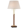 Wrapped leather lamp with polished brass and mahogany base brings an understated elegance to any room.