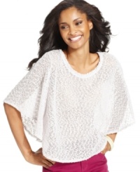 A chic summer topper, Style&co.'s sheer-knit poncho sweater layers well with your favorite tank tops and camisoles. (Clearance)