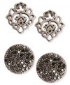 Subtle styles make bold statements in this stud earring set from Lucky Brand. Crafted from silver-tone mixed metal, one pair features an ornate openwork pattern, while the other uses glass accents for a fashionable touch. Approximate drop: 1/2 inch.