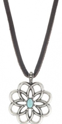 Lucky Brand Cahuilla Tribe Leather and Carved Flower Pendant Necklace Lucky Brand Cahuilla Tribe Leather and Carved Flower Pendant Necklace