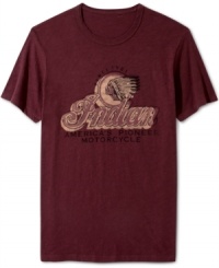 Riding into history: Lucky Brand honors the 110-year heritage of Indian Motorcycles with a vintage-look graphic tee. Riding into history: Lucky Brand honors the 110-year heritage of Indian Motorcycles with a vintage-look graphic tee.
