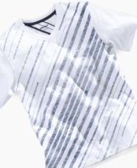 Sky-high style. Give him cosmic cool with this v-neck t-shirt from DKNY, a crisp look that's perfect for summer. Sky-high style. Give him cosmic cool with this v-neck t-shirt from DKNY, a crisp look that's perfect for summer.