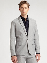The rebirth of cool, a sleek cotton jacket with a modern fit.Single button closureLong sleevesFlap pocketsAbout 29 from shoulder to hemCotton; cotton liningMachine washMade in USA The rebirth of cool, a sleek cotton jacket with a modern fit.Single button closureLong sleevesFlap pocketsAbout 29 from shoulder to hemCotton; cotton liningMachine washMade in USA