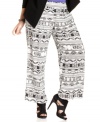 Score a statement-making look with ING's plus size palazzo pants, featuring a vivid print-- they're so on-trend! (Clearance)