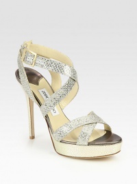 From the 24:7 Collection. An evening essential of glitter-coated leather finished with metallic leather trim and an adjustable ankle strap.Metallic-covered heel, 5¼ (130mm) Metallic-covered platform, 1¼ (30mm) Compares to a 4 heel (100mm) Glitter-coated leather and metallic leather upper Adjustable ankle strap Leather lining and sole Padded insole Made in ItalyOUR FIT MODEL RECOMMENDS ordering one half size up as this style runs small. From the 24:7 Collection. An evening essential of glitter-coated leather finished with metallic leather trim and an adjustable ankle strap.Metallic-covered heel, 5¼ (130mm) Metallic-covered platform, 1¼ (30mm) Compares to a 4 heel (100mm) Glitter-coated leather and metallic leather upper Adjustable ankle strap Leather lining and sole Padded insole Made in ItalyOUR FIT MODEL RECOMMENDS ordering one half size up as this style runs small.