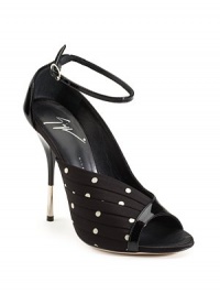 THE LOOKPeep toeAnkle strap with buckle closurePleated fabric detailMetal-tipped heelTHE FITHeel 4½ (115mm)THE MATERIALPatent leather and fabric upperMetal heelLeather lining and soleORIGINMade in Italy THE LOOKPeep toeAnkle strap with buckle closurePleated fabric detailMetal-tipped heelTHE FITHeel 4½ (115mm)THE MATERIALPatent leather and fabric upperMetal heelLeather lining and soleORIGINMade in Italy