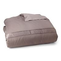 Alternating bands of luxurious matte and shiny silk, trimmed in airy chiffon elevate a simple bedding ensemble. Duvet and shams reverse to solid cotton. Alternating bands of luxurious matte and shiny silk, trimmed in airy chiffon elevate a simple bedding ensemble. Duvet and shams reverse to solid cotton.