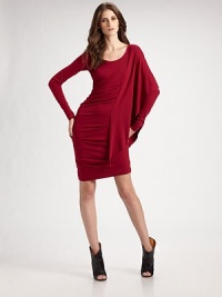 A stretch jersey style with long sleeves and luxurious draping along the side.Crewneck Long sleeves Tucked along side seams Side draping About 23 from natural waist 95% rayon/5% spandex Hand wash Imported Additional Information Women's Premier Designer & Contemporary Size Guide A stretch jersey style with long sleeves and luxurious draping along the side.Crewneck Long sleeves Tucked along side seams Side draping About 23 from natural waist 95% rayon/5% spandex Hand wash Imported Additional Information Women's Premier Designer & Contemporary Size Guide