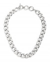GUESS Silver-Tone Chain Link Necklace With Whi, WHITE