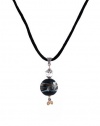 Necklace - N245 - Round Shape Murano Style Glass with Swarovski Crystal Dangles ~ Black and Copper Stripe